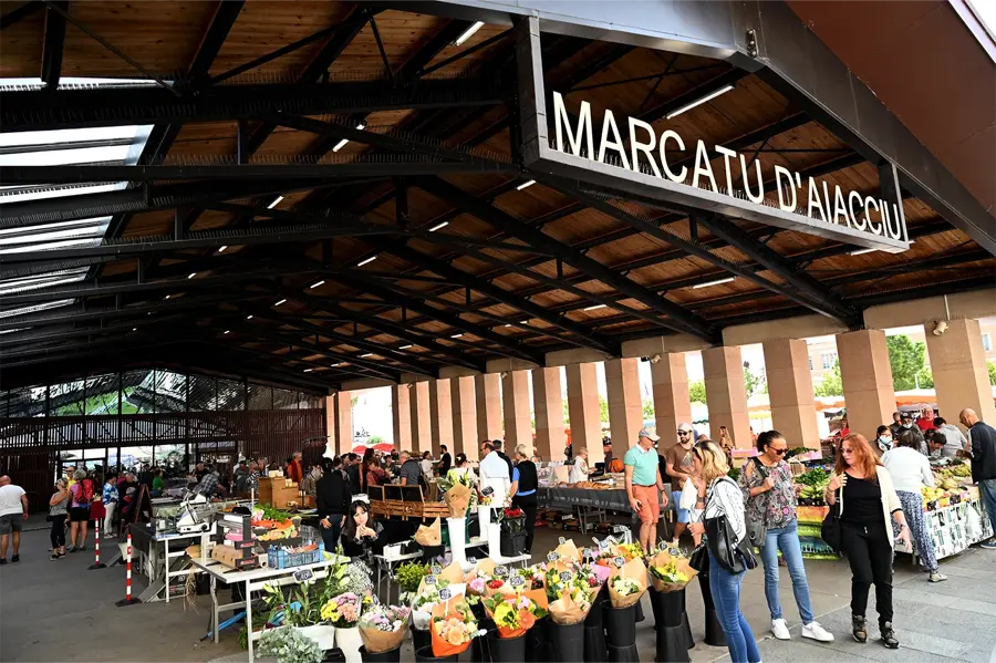 Stalls at Ajaccio covered market